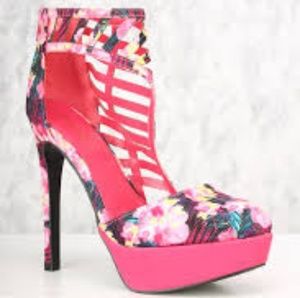 Pink fushia floral multi colored stiletto heels